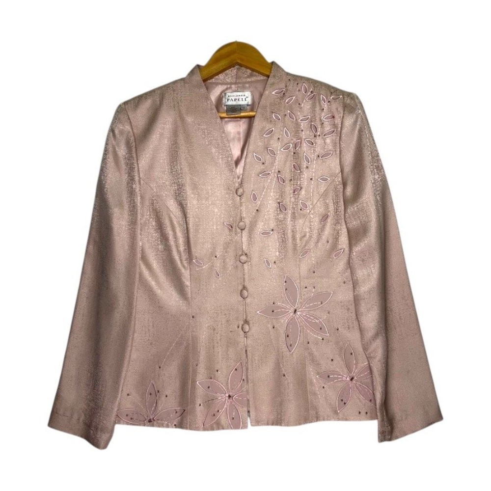 Vintage Adrianna Papell 100% Silk Beaded Embroidered Evening Jacket Womens‎ 12